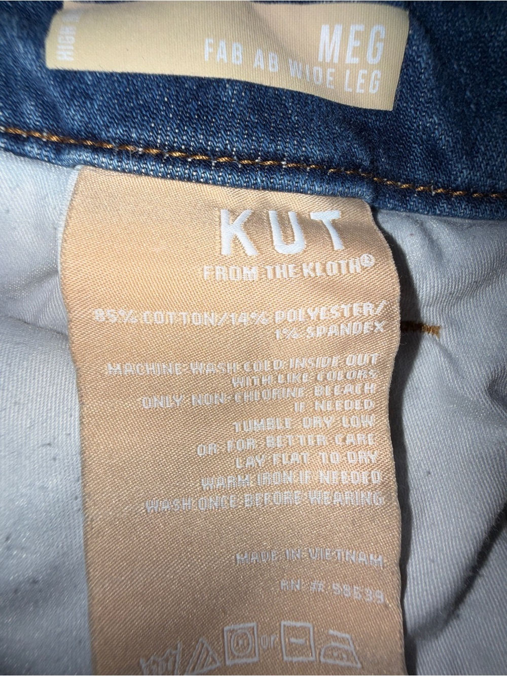 KUT from the Kloth Meg High Rise Fab Ab Wide Leg Size 10 Raw Frayed Hem - Picture 8 of 9